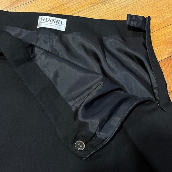 Vintage Black Wool Asymmetrical Hem Midi Skirt Gianni Size 8 - Picture 4 of 5